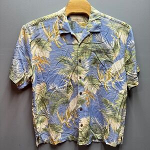 Tommy Bahama Silk Shirt Mens XXL Tropical Hawaiian Button Up Blue